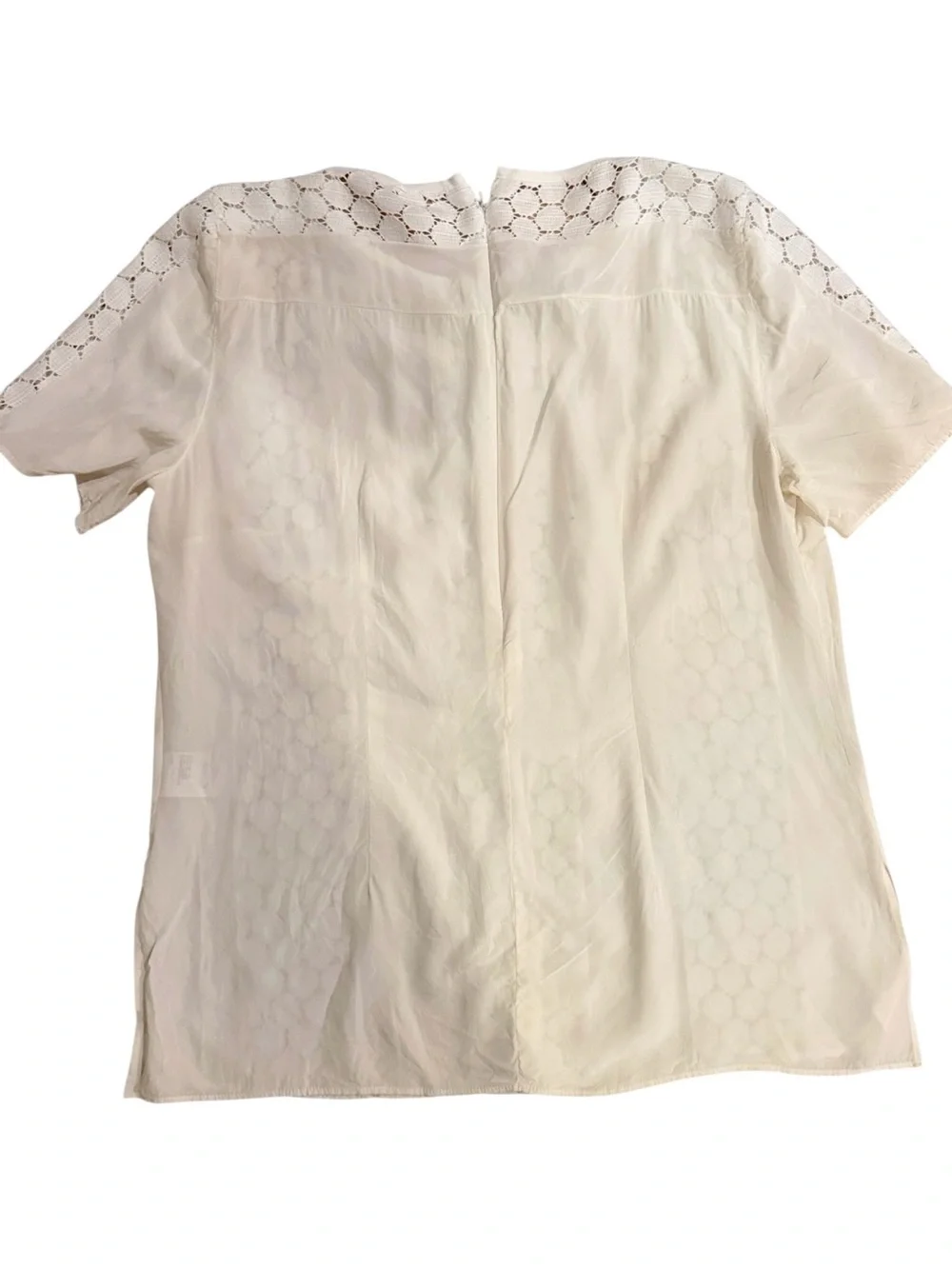 Akris Punto🌟Cream Lace-Panel Short Sleeve Blouse🌟SZ 12🌟Classic🌟Elegant🌟Chic! - Picture 5 of 5